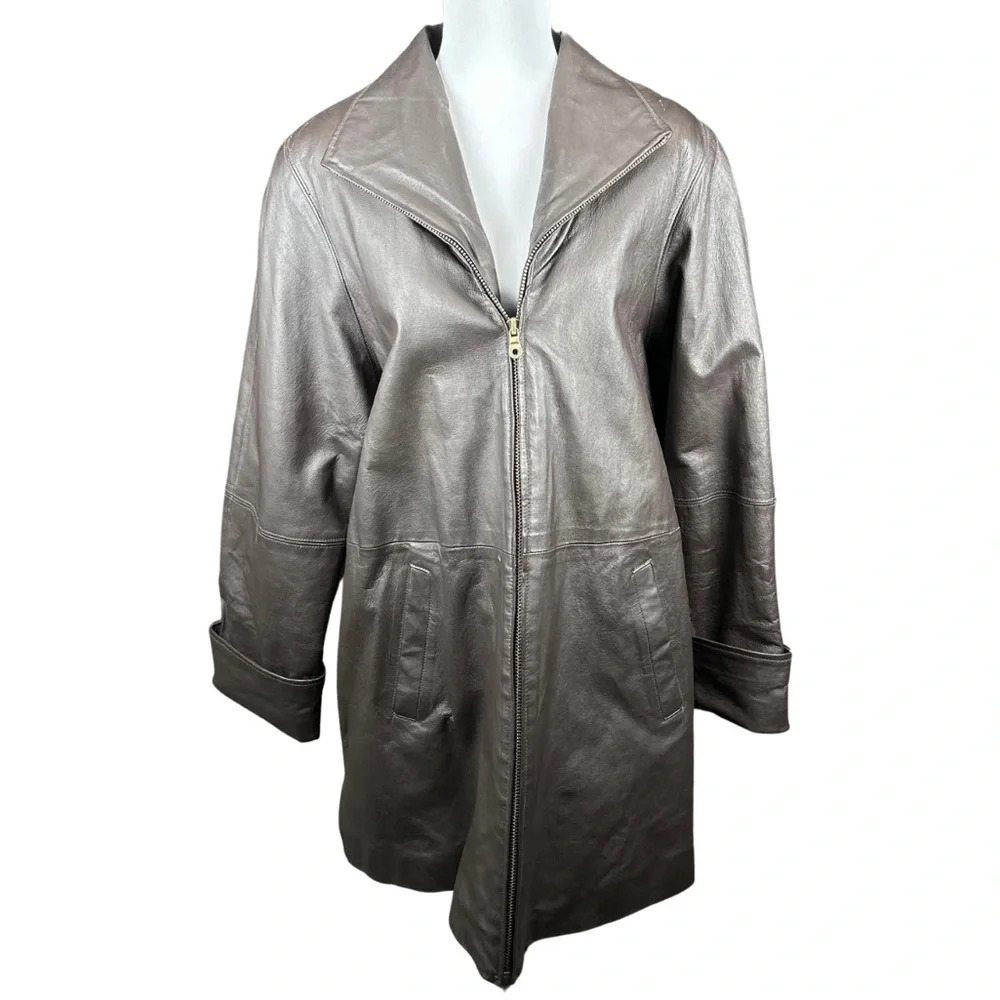 Vintage 80s NYDA Brown 100% Leather Trench